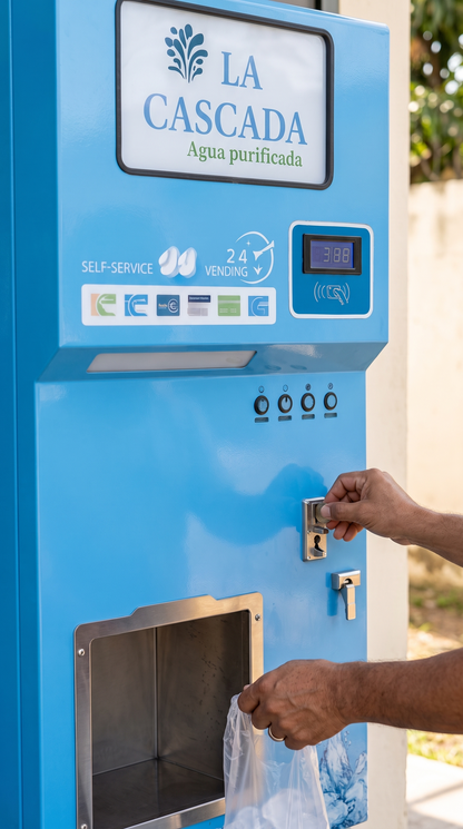 Cliente paga con monedas en la máquina expendedora de hielo a granel 140 kg/día