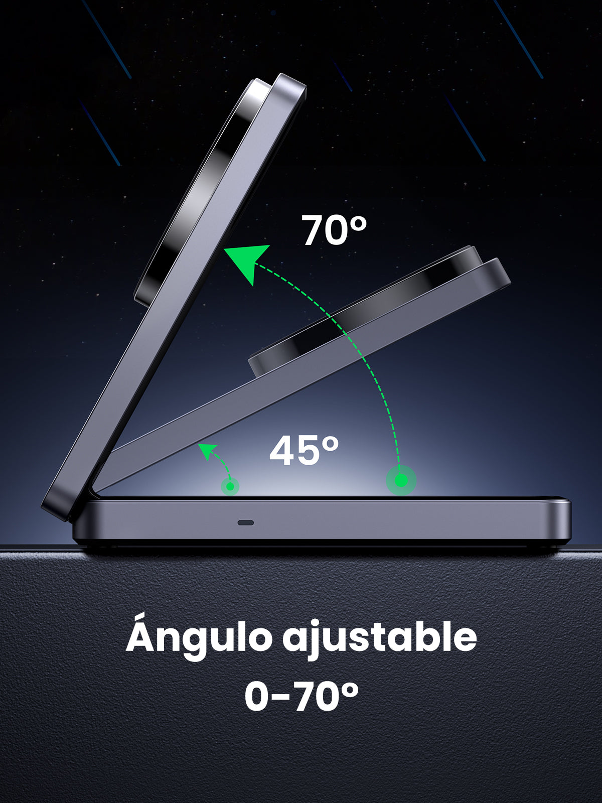 Cargador Inalámbrico 2 en 1 20W / Tecnología Qi2 15W Certificada / Carga Simultánea iPhone y AirPods / Ángulo Ajustable 70° / Diseño Plegable y