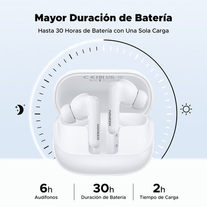 Auriculares Inalámbricos HiTune T6 Magic / Bluetooth 5.4 / Codec LDAC Hi-Res / Autonomía 6 Horas + 30 Horas con Estuche / USB-C / Cancelación de