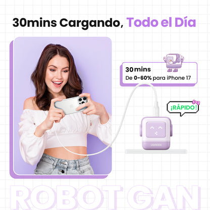 Cargador Rápido GaN 30W / USB-C PD3.0 PPS / Protocolos Múltiples / Protecciones Avanzadas / PC Material UL94-V0