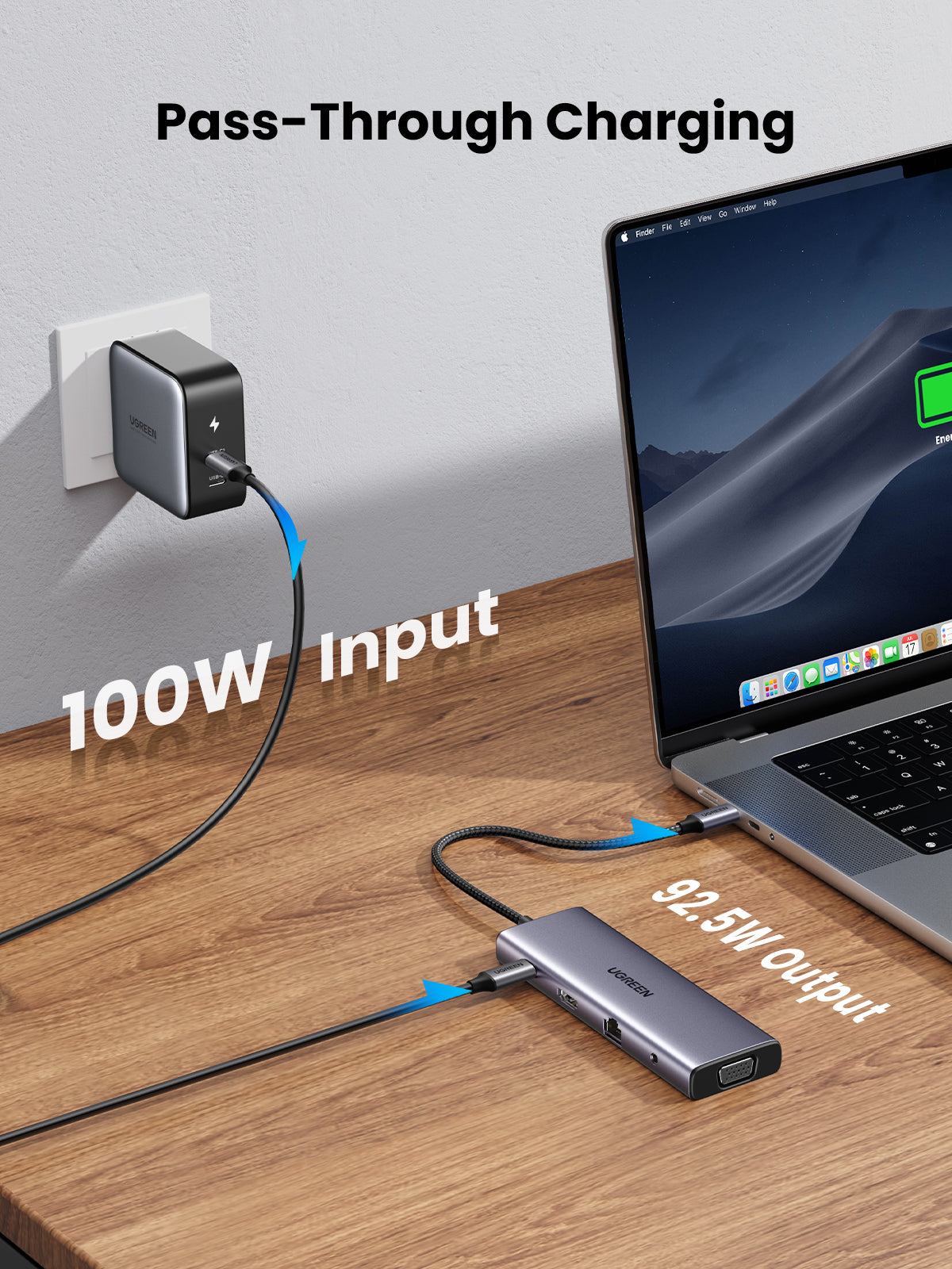 Hub USB-C 10 en 1 / HDMI 4K@30Hz + VGA 1920x1200 / 3x USB 3.0 5Gbps / Ethernet Gigabit / SD/TF Card Reader / PD 100W / Audio 3.5mm / Doble Pantalla