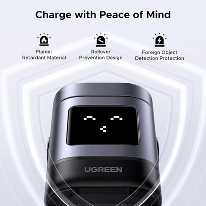Cargador Inalámbrico Robot 2 en 1 UGREEN Qi2 / 15W Ultra Rápido para iPhone / 5W para AirPods / Pantalla Inteligente con Expresiones / Imanes N48H