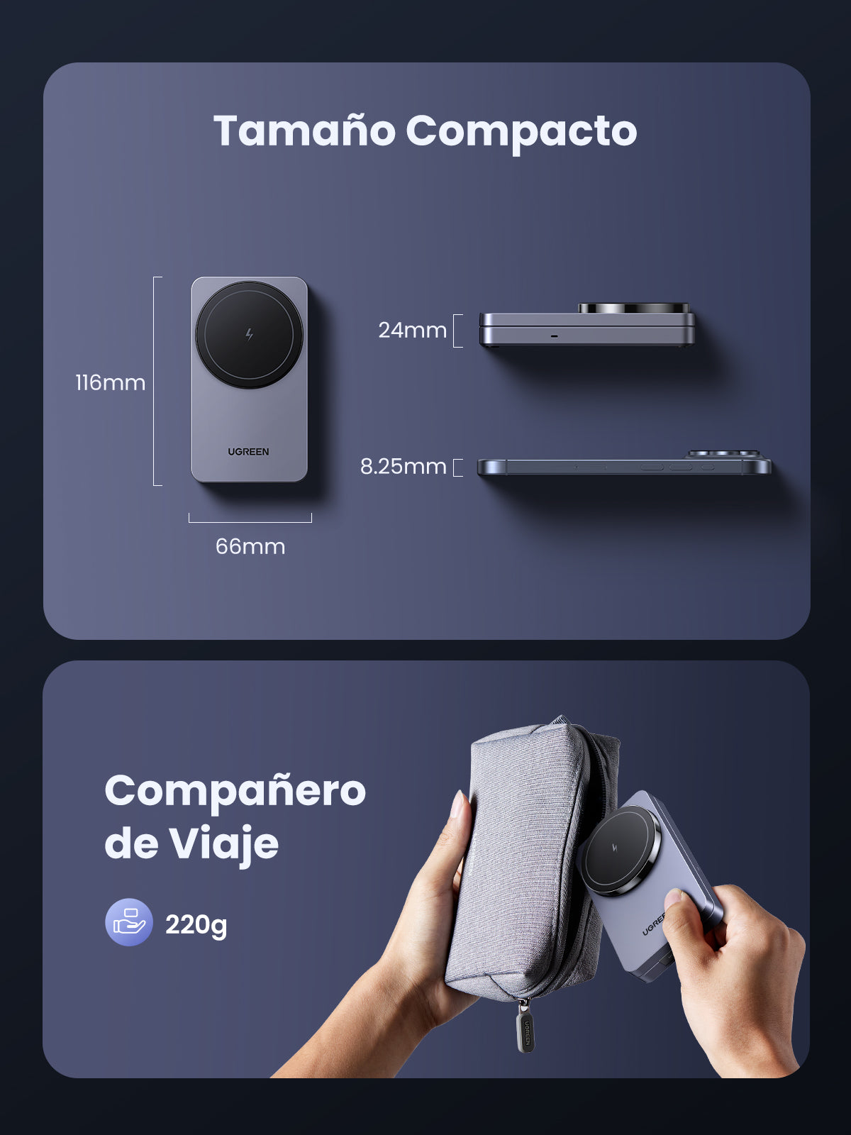 Cargador Inalámbrico 2 en 1 20W / Tecnología Qi2 15W Certificada / Carga Simultánea iPhone y AirPods / Ángulo Ajustable 70° / Diseño Plegable y