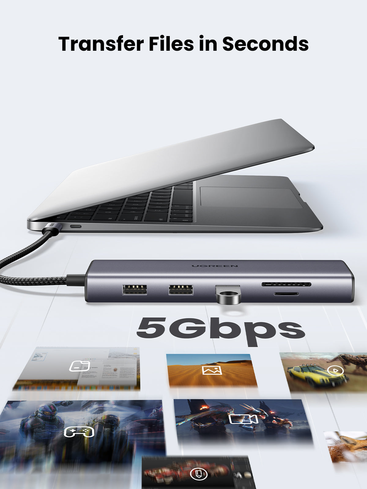 Hub USB-C 10 en 1 / HDMI 4K@30Hz + VGA 1920x1200 / 3x USB 3.0 5Gbps / Ethernet Gigabit / SD/TF Card Reader / PD 100W / Audio 3.5mm / Doble Pantalla