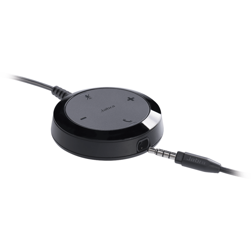 Jabra Evolve 30 II Duo con conexión USB C/A y 3.5mm, micrófono con cancelación de ruido y controlador en el cable con botones e indicadores LED