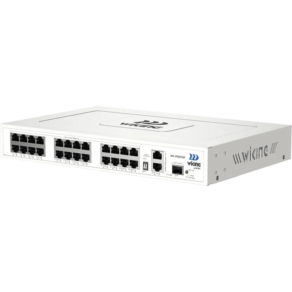 Switch no administrable PoE WI-TEK /24 Puertos 10/100 Mbps PoE af/at / 2 Puertos Uplink Gigabit / 1 Ranura SFP 1000 Mbps / Presupuesto 270 W / Puerto