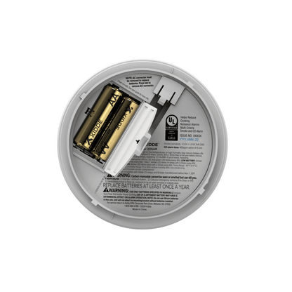 Detector de humo fotoeléctrico alámbrico 120 V CA con respaldo de baterías AA, interconexión hasta 24 dispositivos, paquete de 6