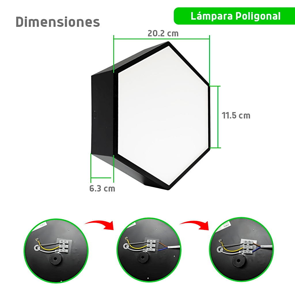 Lampara LED Poligonal de 18 W / 1 800 lm / 127-265V~50/60Hz / Acabado Blanco Mate / Angulo de Luz 140° / Dimensiones 230 x 60 mm (Largo y Alto)