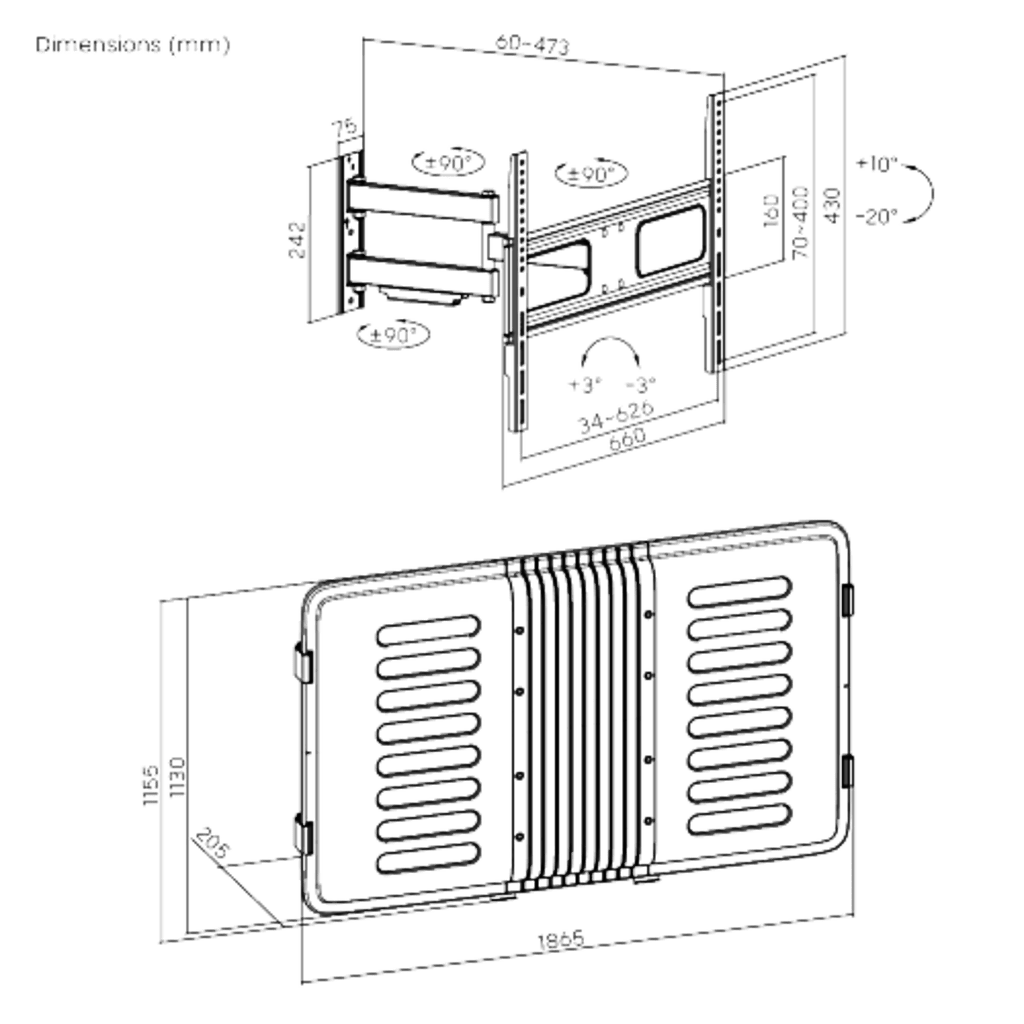 Enclosure para pantalla hasta 75" | resistente a intemperie montura pared | capacidad de carga max. 50 kg