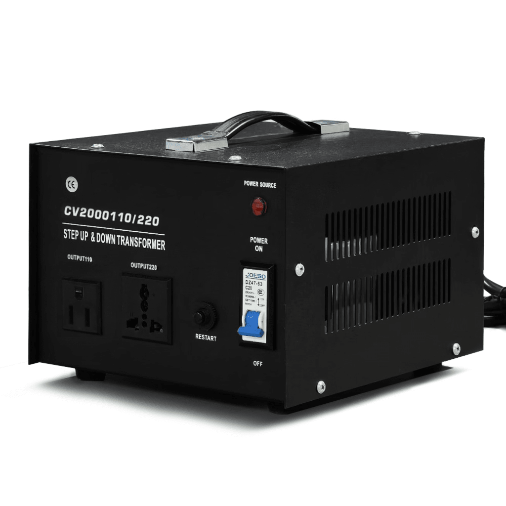 Transformador con doble función bidireccional : eleva o reduce el voltaje entre 110 Vca y 220 Vca