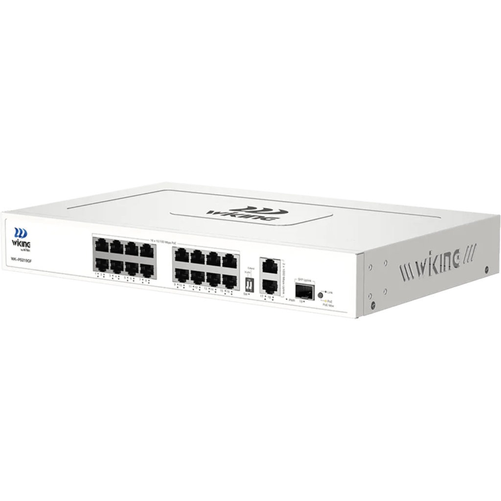 Switch no administrable PoE WI-TEK /16 Puertos 10/100 Mbps PoE af/at / 2 Puertos Uplink Gigabit / 1 Ranura SFP 1000 Mbps / Presupuesto 180 W / Puerto