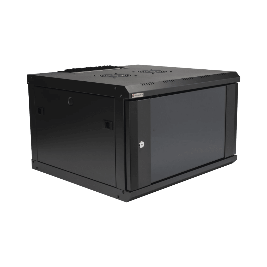 Gabinete de Pared Desarmado / 6U / 19 Pulgadas / 600 x 550 x 382 mm / Cristal Templado 5 mm / Carga Estática 60 kg / Acero SPCC RAL 9004 / IP20
