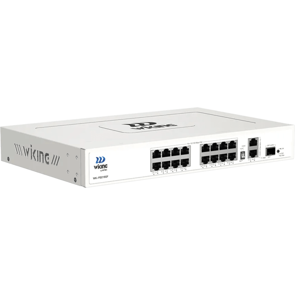 Switch no administrable PoE WI-TEK /16 Puertos 10/100 Mbps PoE af/at / 2 Puertos Uplink Gigabit / 1 Ranura SFP 1000 Mbps / Presupuesto 180 W / Puerto