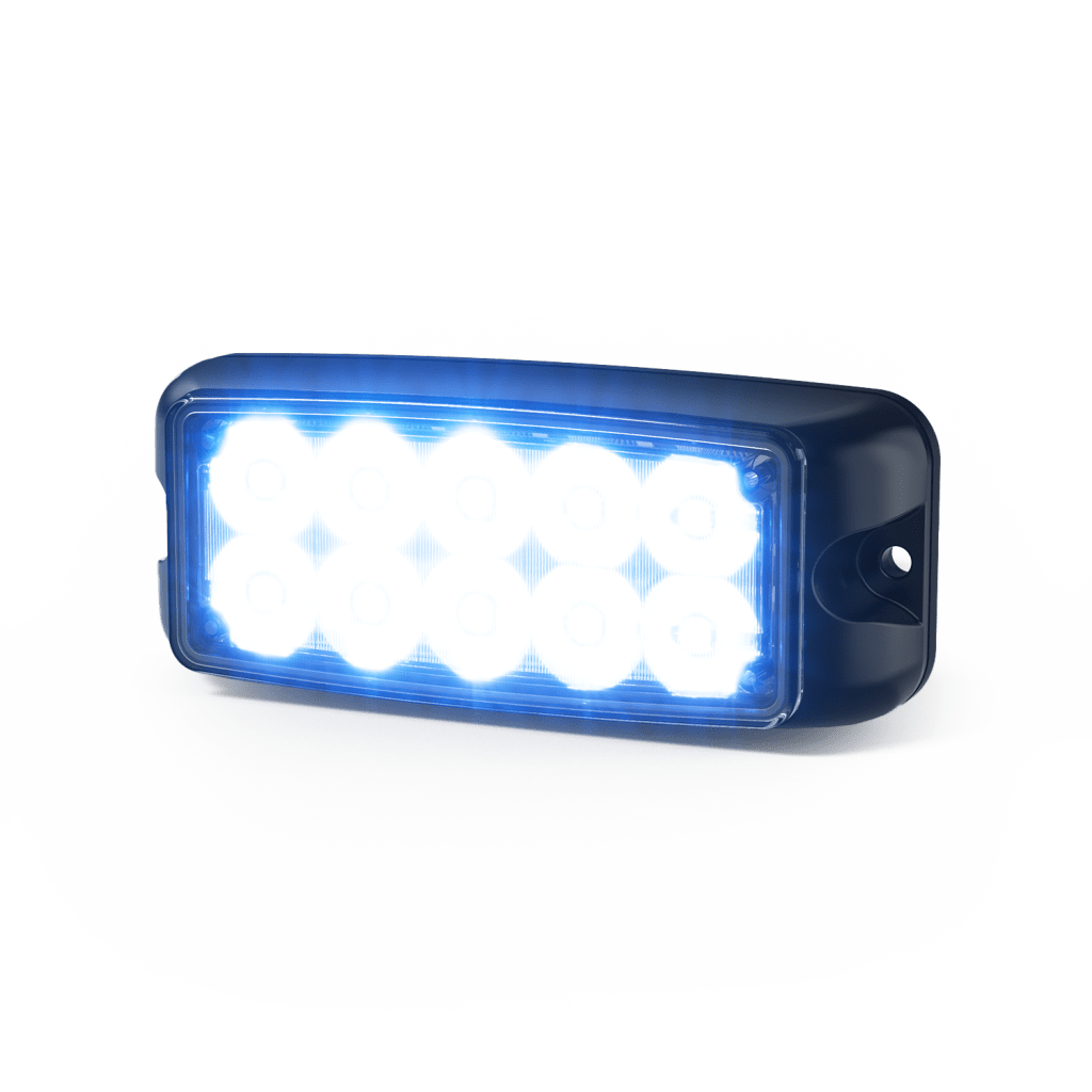 Luz de Advertencia de 10 LED, Rojo/Azul, 5x2 Pulgadas, Lente Transparente, Bisel Negro