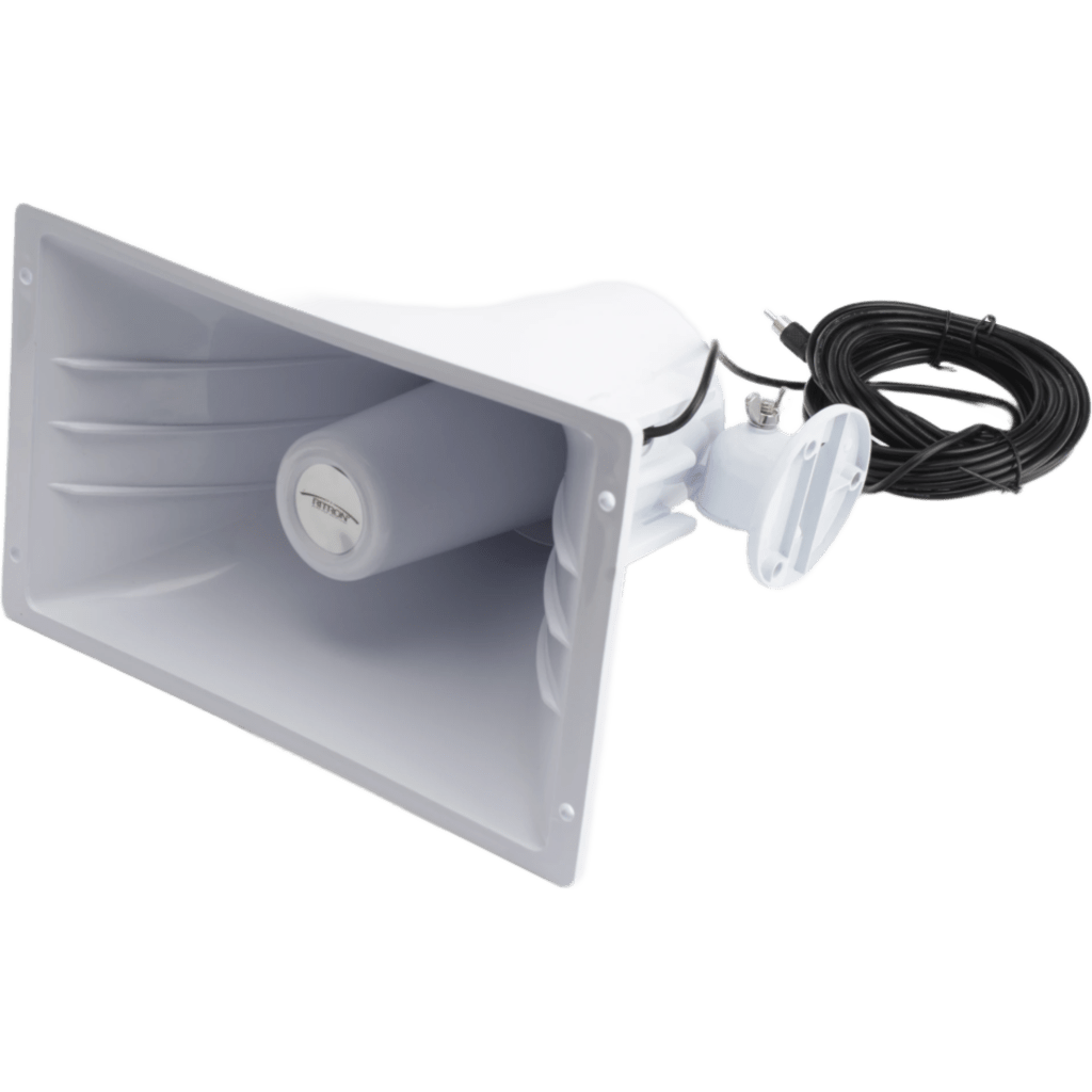 Bocina Tipo Corneta para Voceo / 40 W / 8 Ohms / 95 dB a 15 m (49.2 ft) / Conector RCA / Cable 7.6 m (25 ft) / Interior y Exterior / Para Receptores