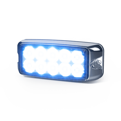 Luz de Advertencia de 5x2 Pulgadas 10 LED, Rojo/Azul, Lente Transparente, Bisel Cromado