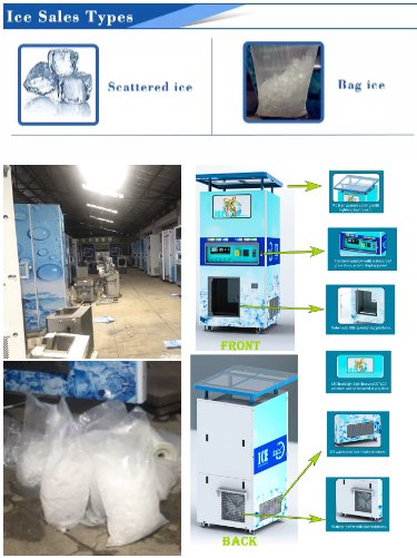 Maquina Expendedora COMBO de 140Kg al dia de Hielo Nuevo diseño con embolsado Semiautomático, Filtro, Pantalla, sistema remoto android y sistema de configuracion local Acepta monedas, billetes, Tarjeta de credito