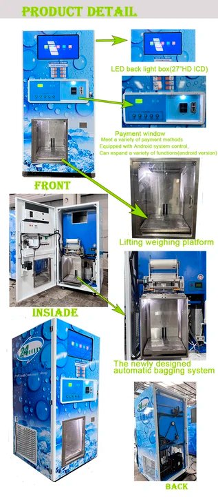 Maquina Expendedora de 180Kg/320Kg/450kg/900kg x dia de Hielo COMBO, con Filtro Osmosis Inversa,  dispensador y sellado AUTOMATICO de bolsas, aceptador de monedas, billetes, tarjeta de credito, cambiador de moneda, APP Config Remota y local, pantalla 26''