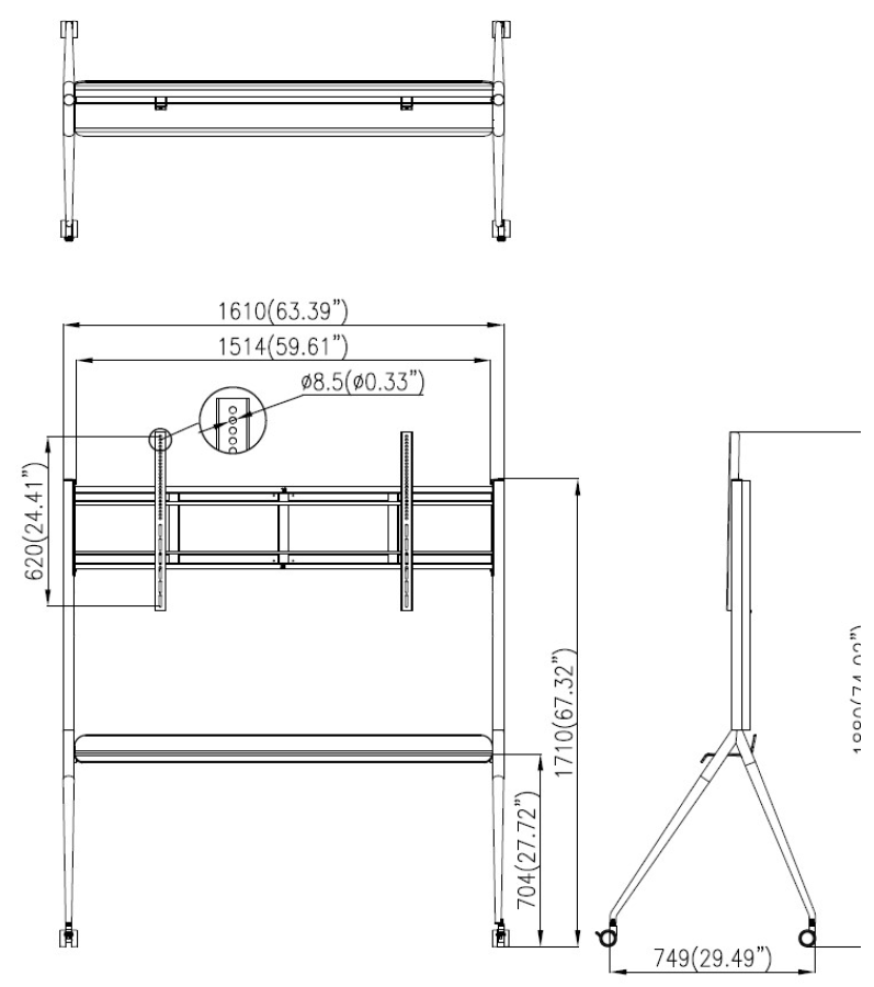Montaje de Piso Móvil para Pantallas de 86" y 98" / Compatible con VESA / Incluye Soporte para Pantalla