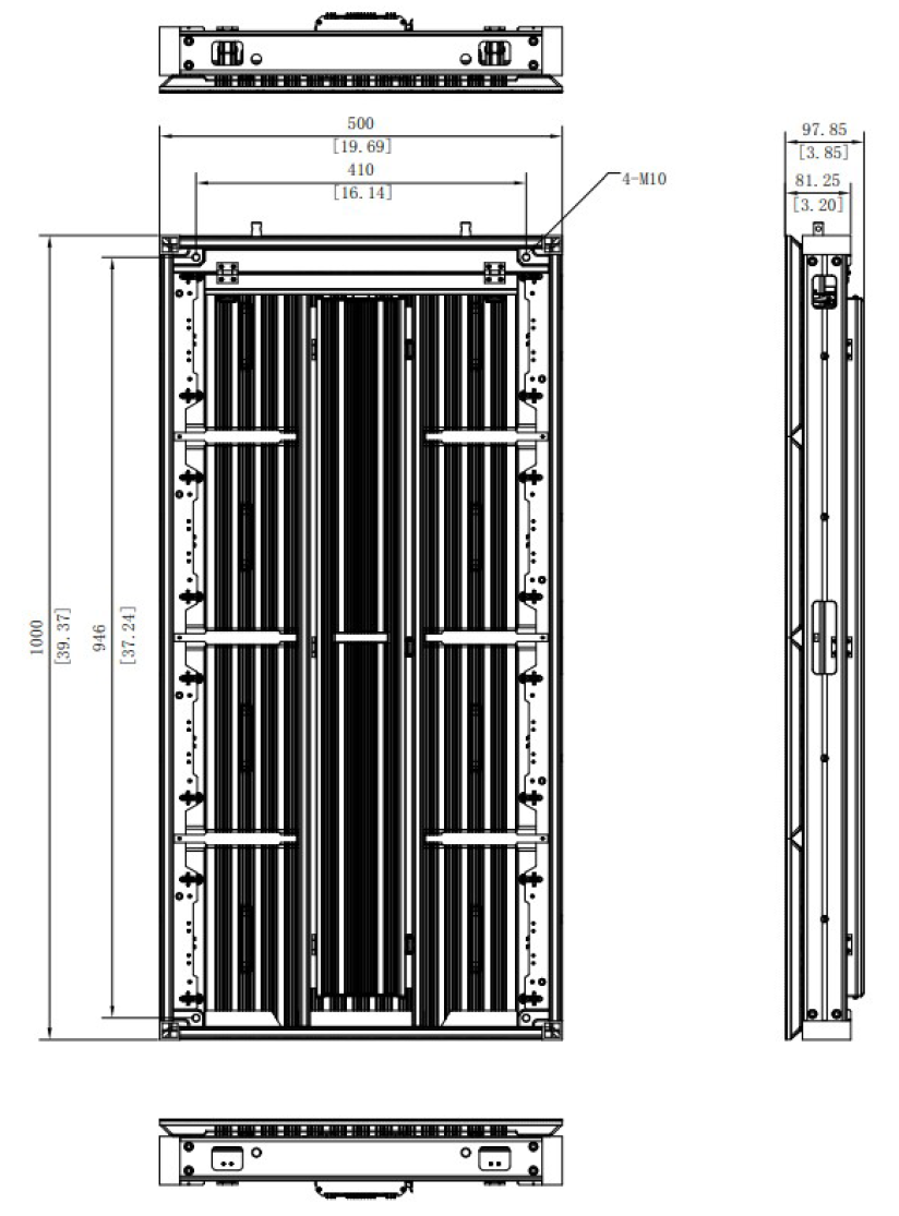 Unidad de Pantalla LED Exterior / Pixel 3.9 mm / Resolución 128 X 256 / Estructura de Aluminio / Protección IP66 / Montaje en Pared y Suelo