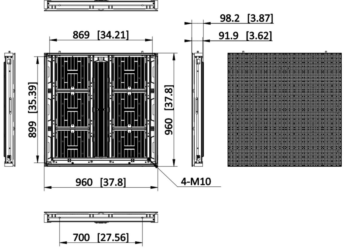 Unidad de Pantalla LED Exterior / Pixel 6.6 mm / Resolución 144 X 144 / Brillo hasta 7000 nits / Estructura de Aluminio / Protección IP66