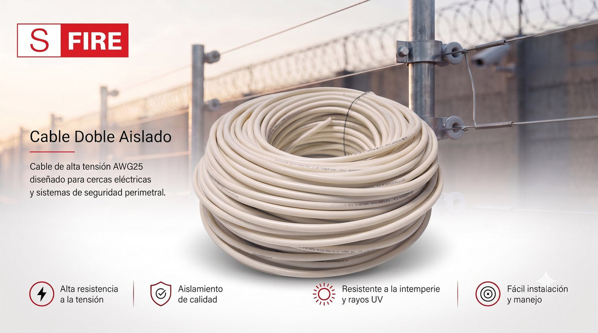 Cable Doble Aislado para Cercas Electrificadas / Calibre 22 / Bobina 100 m (328 ft) / Conductor Multifilar Anti-UV / -10 a 60°C / NMX-J008 / ASTM