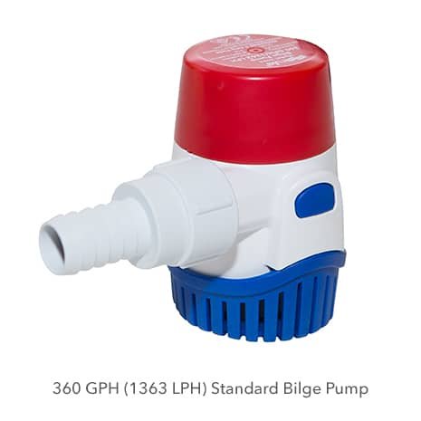 Bomba Sumergible de Achique Marina Rule 360 GPH / 12 Vcd / Ejes de Acero Inoxidable Sumergibles / Base de Filtro con Cierre a Presión / Protección