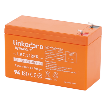 Batería de respaldo 12 V | 7.5 Ah | AGM | Certificada UL94-V0 Retardante a la Flama | Especial para Seguridad Electrónica | UPS | Sistemas de