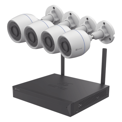 Kit de cámaras Wi-Fi / Incluye 1 NVR 4 canales / 4 Cámaras Bala 2 Megapixel / Para Uso en Exterior IP67 / Vision Nocturna a Color