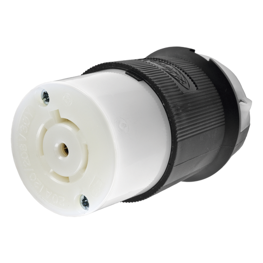 Conector Industrial con Bloqueo de Media Vuelta / 20 A 120/208 V CA / 4 Polos 5 Hilos / Color Blanco y Negro / Nema L21-20R/ Grado Industrial.