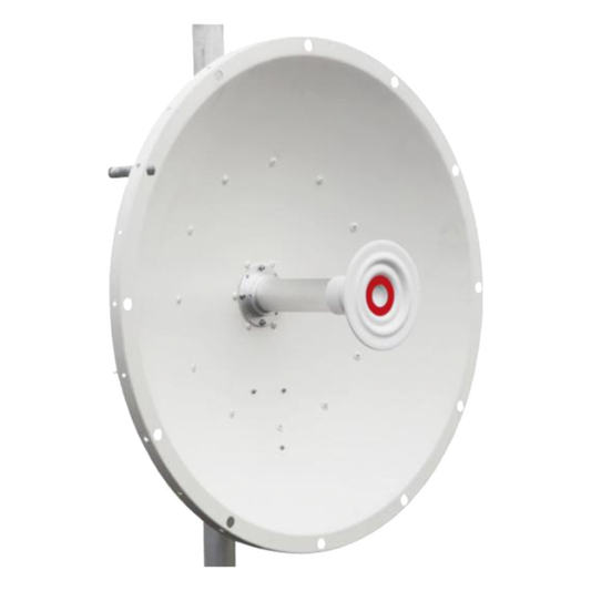 Antena direccional de 2ft, 5.1 a 7.1 GHz, Ganancia 30 dBi, Conectores RP-SMA Hembra, Polarización doble, incluye montaje para torre o mástil