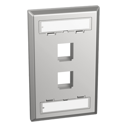 Placa de Pared Vertical, Salida Para 2 Puertos Keystone, Con Espacios Para Etiquetas, de Acero Inoxidable