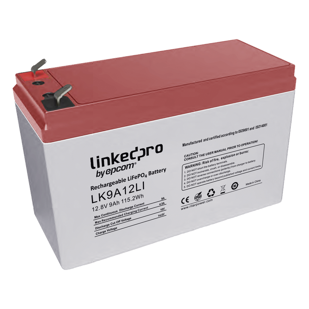 Batería de Litio 12.8 Vcc / 9 Ah / Tecnología LiFePO4 / 2000 Ciclos de Vida / Para uso en equipo electrónico, UPS (litio) / Incendio / Control de