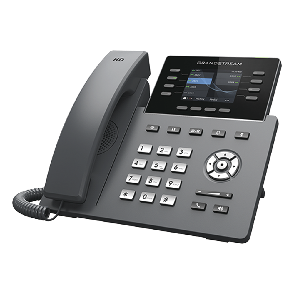 Teléfono IP Wi-Fi, Grado Operador, 8 líneas SIP con 4 cuentas, pantalla a color 2.8", puertos Gigabit, Bluetooth, PoE, codec Opus, IPV4/IPV6 con