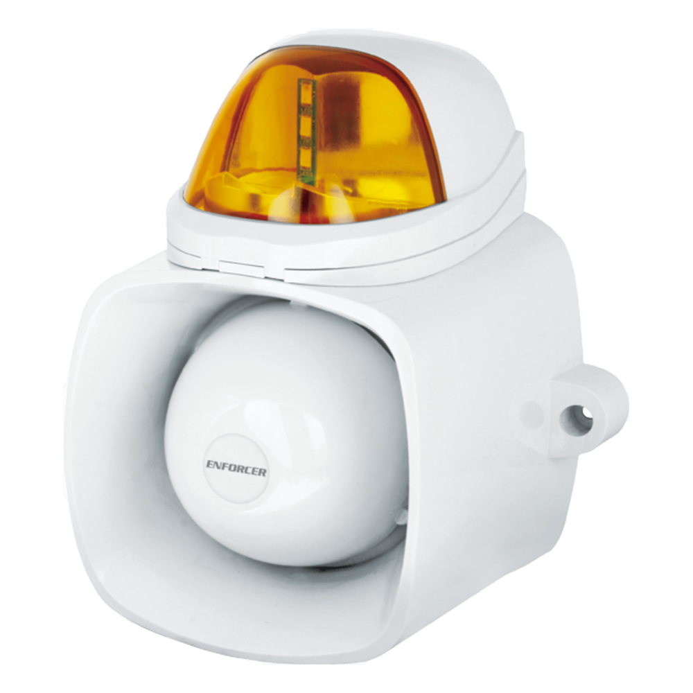 Sirena / Luz Estroboscópica Autónoma / Color Ambar 4 en 1 / IP65 / Uso Interior y Exterior / 12 Vcd / Múltiples Tipos de Notificación