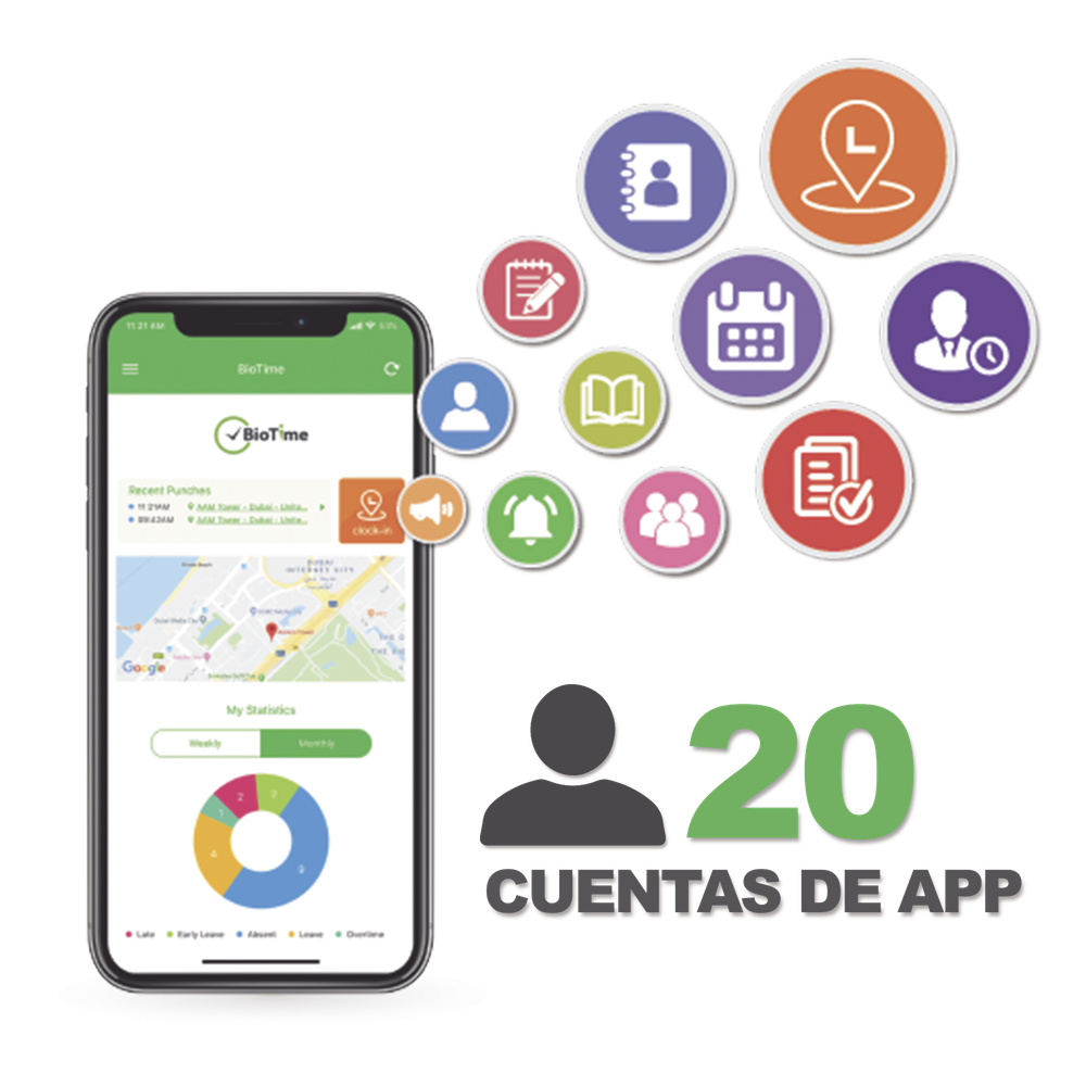 Licencia para realizar checadas de asistencia desde Smartphone (APP) con envío de fotografía y ubicación por GPS / Compatible con BIOTIMEPRO