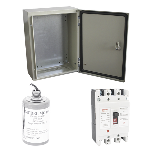 Kit de Centro de Carga Trifasico Para Corriente Alterna, Breaker de hasta 690 Vc de 125 A con Supresor de Descargas Atmosféricas