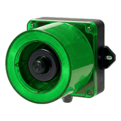 Combinación de baliza LED color Verde y sirena electrónica de 31 tonos resistente a la intemperie de volumen máx. 123 dB a 110-220 VCA
