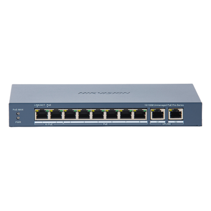 Switch PoE+ / No Administrable / 7 Puertos 10/100 Mbps 802.3 af/at (30 W) / 1 Puerto 10/100 Mbps Hi-PoE (90 W) / 2 Puertos 1000 Mbps Uplink / Modo