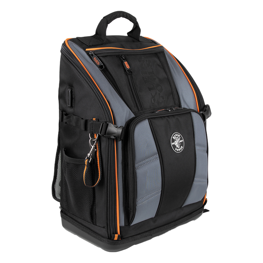 Mochila Profesional para Herramientas / 27 Bolsillos / Acceso Rápido y Estación de Trabajo / Base Moldeada Ancha / Interior Naranja / USB-C / Soporte
