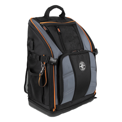 Mochila Profesional para Herramientas / 27 Bolsillos / Acceso Rápido y Estación de Trabajo / Base Moldeada Ancha / Interior Naranja / USB-C / Soporte