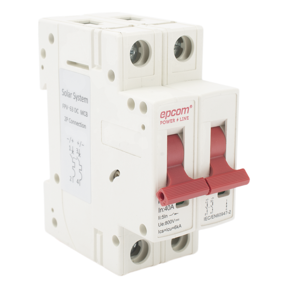 Protección Térmica/ Interruptor 2P, 40 A, Corriente Directa 800 Vcc para Aplicación Fotovoltaica Montaje Riel DIN