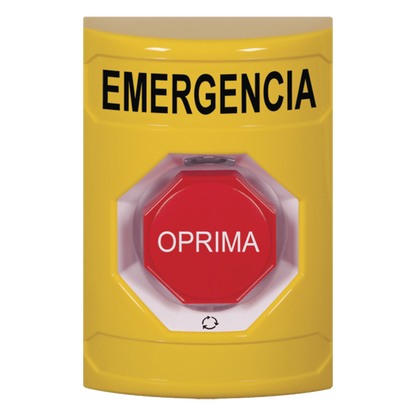 Botón de Emergencia en Español, Color Amarillo, Acción Mantenida, Girar para Restablecer y LED Multicolor