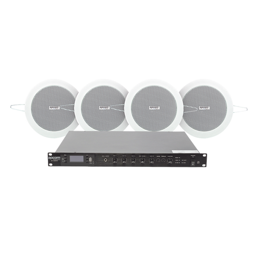 KIT de Amplificador de 120W para Rack | 4 Altavoces de Plafón de 4in | 3 - 6W | Sistema 70/100V