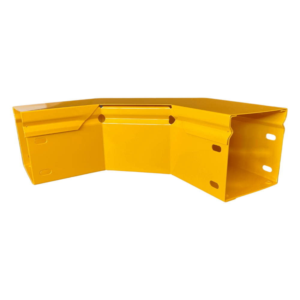 CHFIBER Curva Horizontal de 90° de Aluminio para Fibra Óptica, 4" de Peralte, 4" de Ancho y Radio de 8", con Pintura Epóxica Amarilla, Incluye Tapa