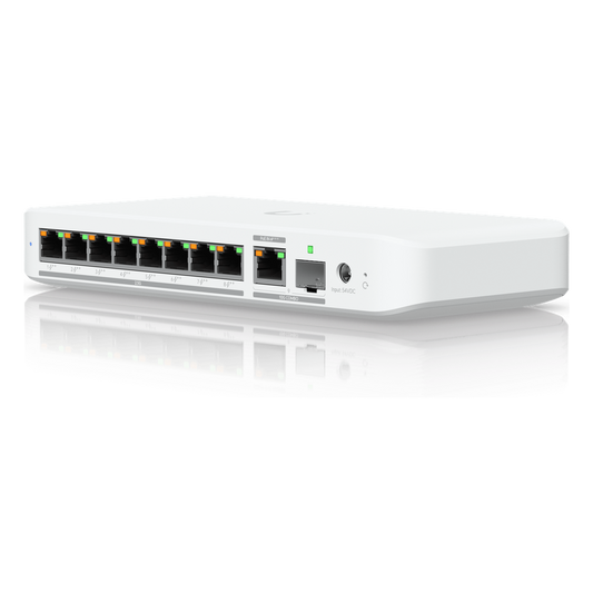 USW Flex 2.5G PoE Switch de 8 Puertos 2.5GbE PoE++, con un Puerto de Enlace Ascendente Combinado RJ45/SFP+ de 10 GbE (No incluye Adaptador ca/cc)