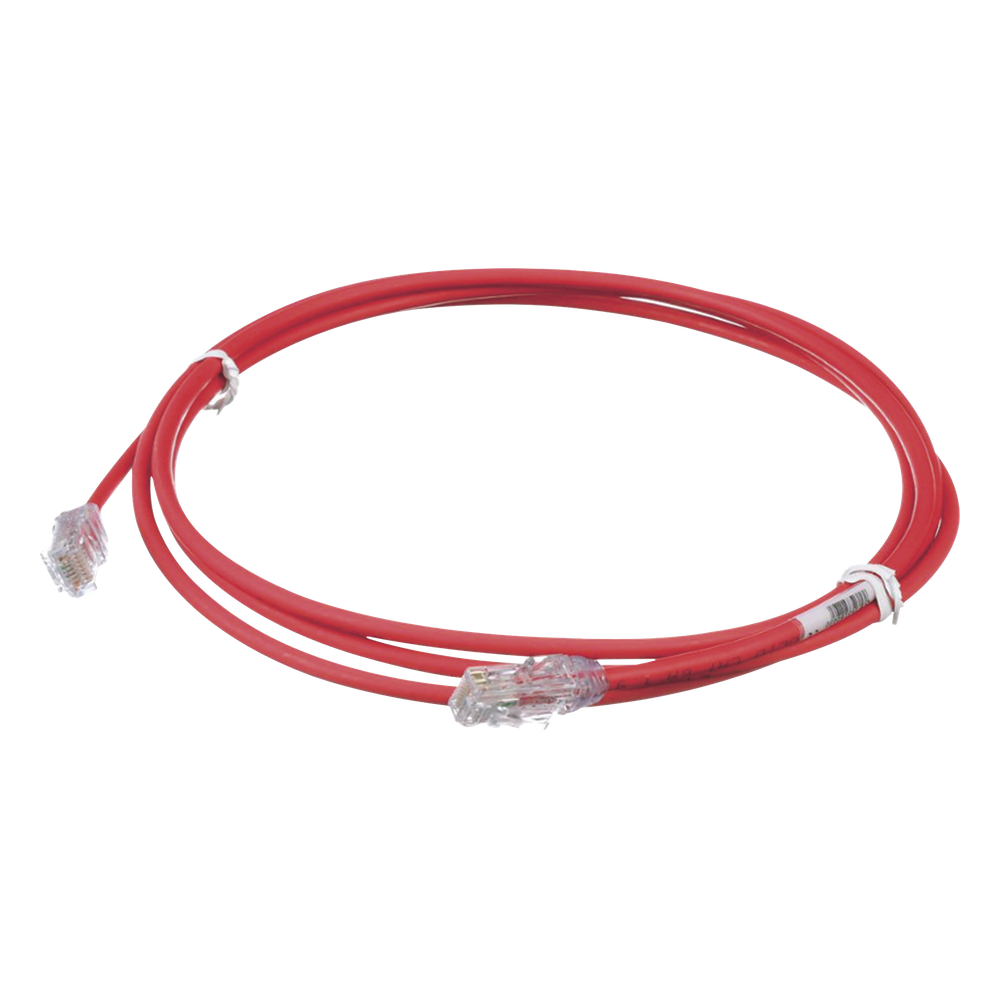 Cable de Parcheo UTP Cat6A, CM/LSZH, Diámetro Reducido (28AWG), Color Rojo, 2.13 Metros (7 Pies)