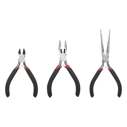 Juego de 3 Mini Pinzas de Corte de 5". Incluye: Pinza de Punta Redonda, Diagonal y Punta de Aguja.