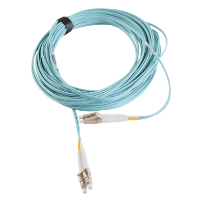 Jumper de Fibra Óptica Multimodo 50/125 XGLO OM3, LC-LC Duplex, OFNR, Color Aqua, 15 Metros (49.21 Pies)
