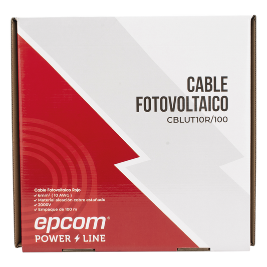 Cable Fotovoltaico Rojo / Cobre Estañado / 6 mm² (10 AWG) / 2000V / Rollo 100m / UL 4703 y TUV